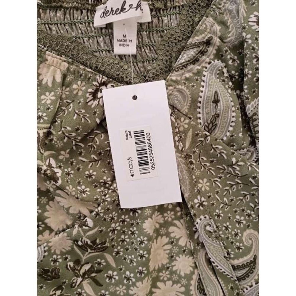 Derek Heart NWT Lichen Green Paisley Smocked Mini Dress S Small Boho Cottagecore - Picture 4 of 11